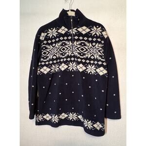 Women’s Ralph Lauren Fair Isle 1/4 Zip Sweater Navy Blue Snowflake Small